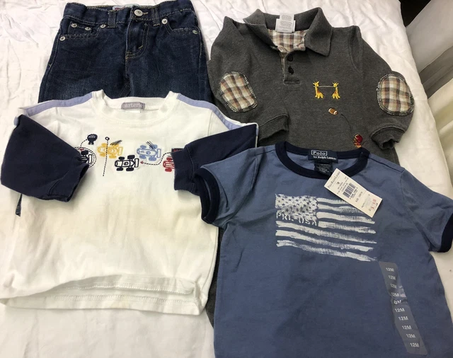 Infant Boys Sz 12mo 4 Pieces Creeper Jeans 2 Shirts Levi’s Slim Carters NWT Polo