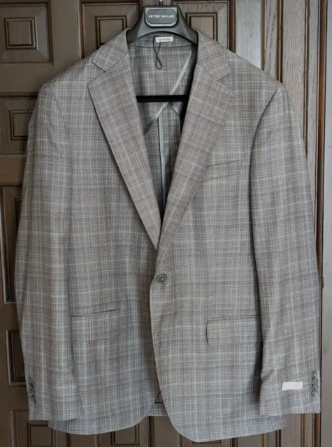 PETER MILLAR Hyperlight 100% Wool Sport Coat Jacket, Grey Plaid w/ Purple, 40R