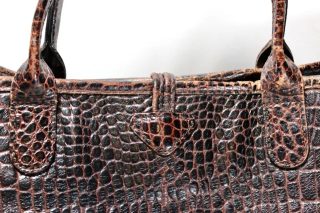 Vintage LONGCHAMP Croc Embossed Roseau Brown Leather Tote Bag France 9
