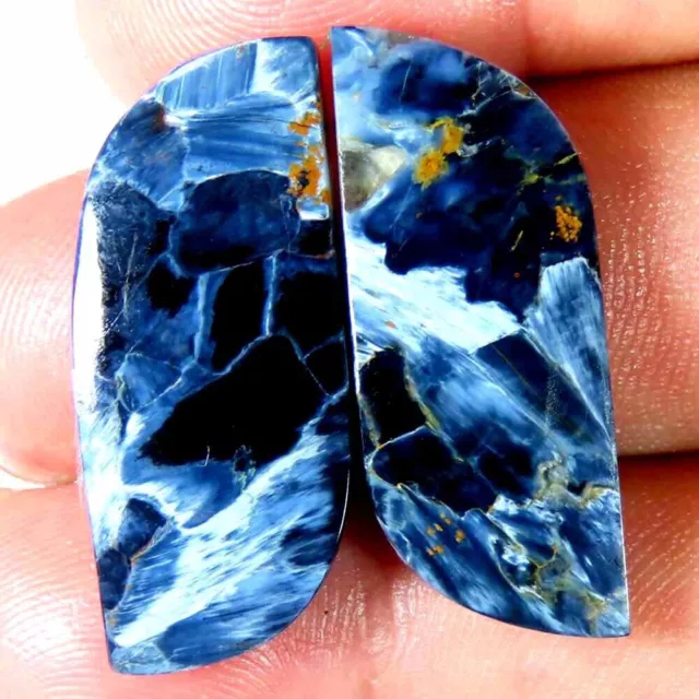 22.70Cts.100%Natural Blue Pietersite Matched Pair Fancy Cab 12x27x4mm Gemstone