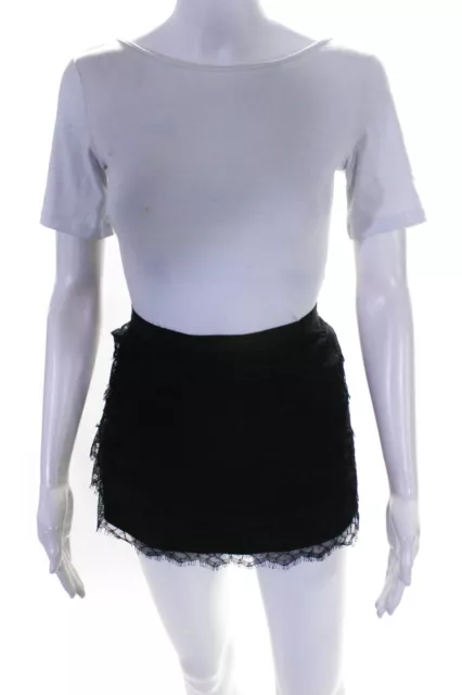 Haute Hippie Womens Black Floral Lace Zip Back Tiered Mini Skirt Size L LL19LL