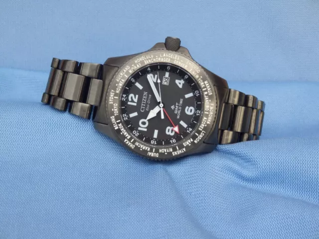 Citizen Promaster Eco Drive Field GMT B877 Stainless Steel Burnished