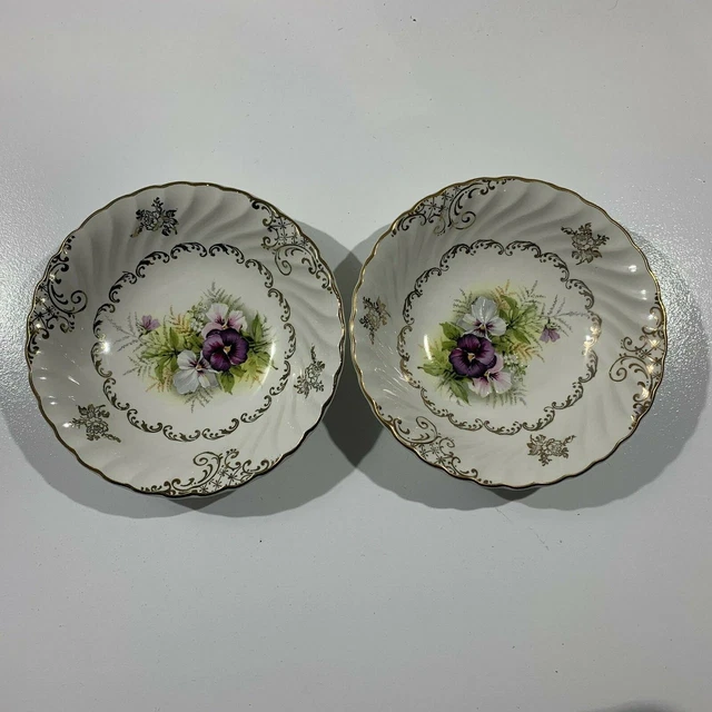 Vintage Old Foley James Kent China Pansy Design Scalloped Edge Bowls Dishes