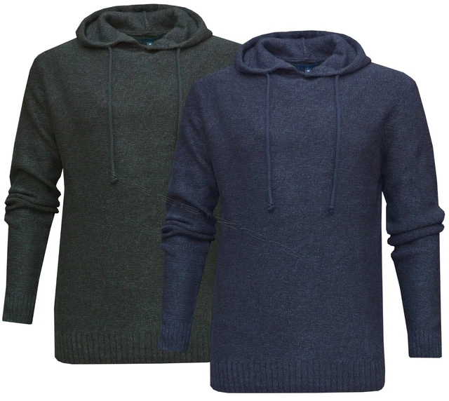 Mens Hooded Pullover Hoodie Modern Plain Knitted Casual Jumper Ex Store S - 2XL