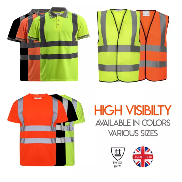 Hi Vis Visibility Shirt Polo t Shirt Short Sleeve Safety Workwear breathable Top