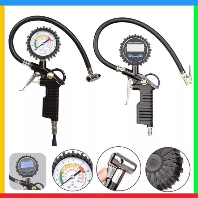 Air Tyre Car Line Inflator 220psi Gauge Gun Pump Pressure Compressor Tester Van