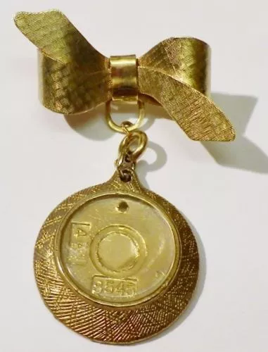 broche bijou vintage ronde couleur or nœud porte photo amovible *3721