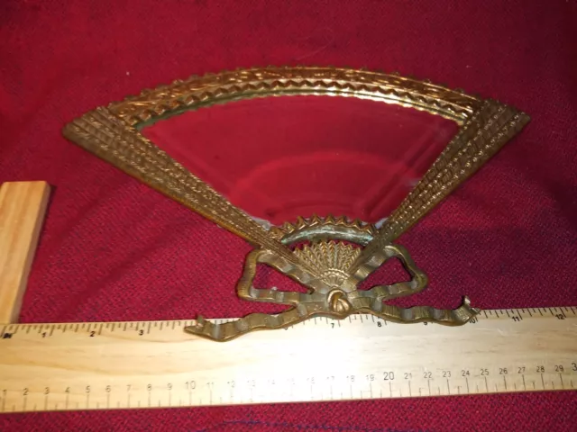 Vintage 1930' Brass Tone Metal Ornate Fan. Art Nouveau Deco Mirror or Frame!