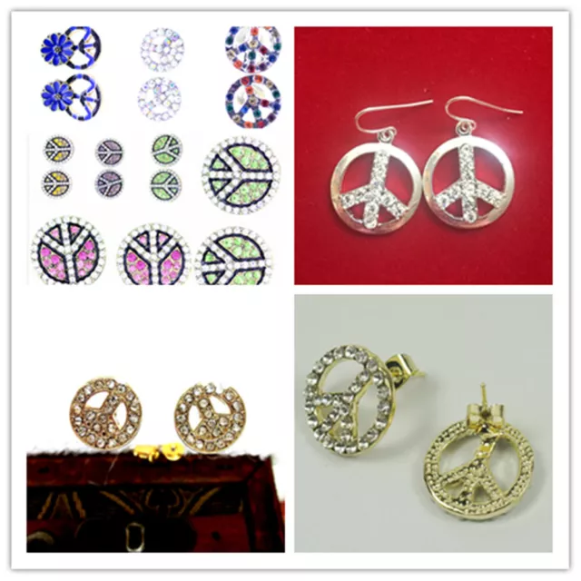 Pretty crystal peace sign stud earrings, multiple choices, various designs