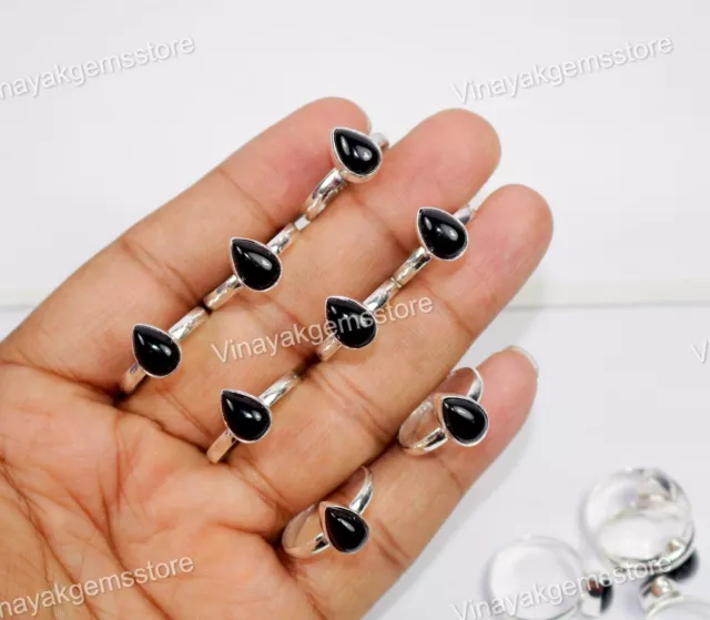 Bagues en argent Sterling 925 avec pierres précieuses Onyx noir naturel, 10...