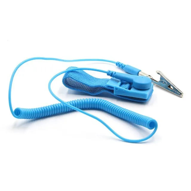 180cm PU Bleu Anti-statique Poignet Bracelet ESD & Ancrage Câble Alligator Pince
