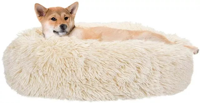 Dog Calming Bed Ultra Soft Donut Cuddler Nest Warm Plush Dog Cat Cushion with Co