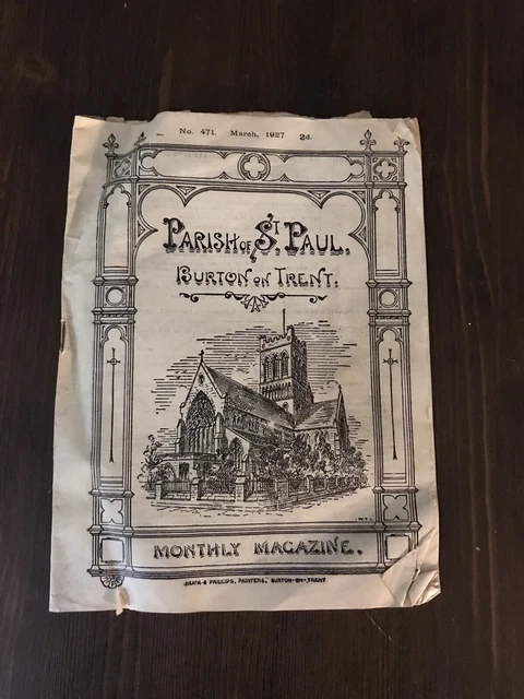 Parish Of St Paul Burton On Trent Monthly Magazine March 1927 Good Condition