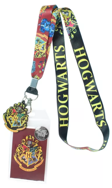 Harry Potter Hogwarts Lanyard with Clear ID Badge Holder, Rubber Charm, and
