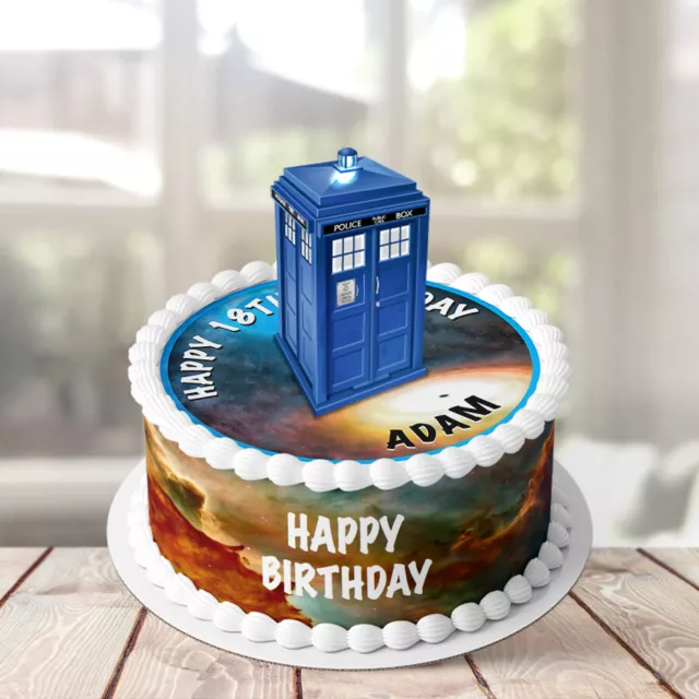 3D PERSONALISED EDIBLE Icing Cake Toppers Round Dr Who TARDIS Topper