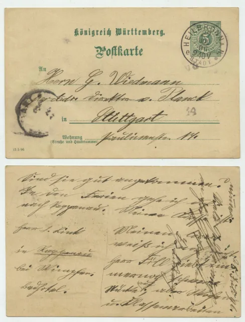 95470 - Ganzsache P 37 - Postkarte - Heilbronn 27.7.1896 nach Stuttgart
