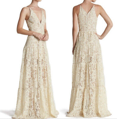Dress the Population Melina Maxi Dress Women's Small Ivory & Gold Lace New