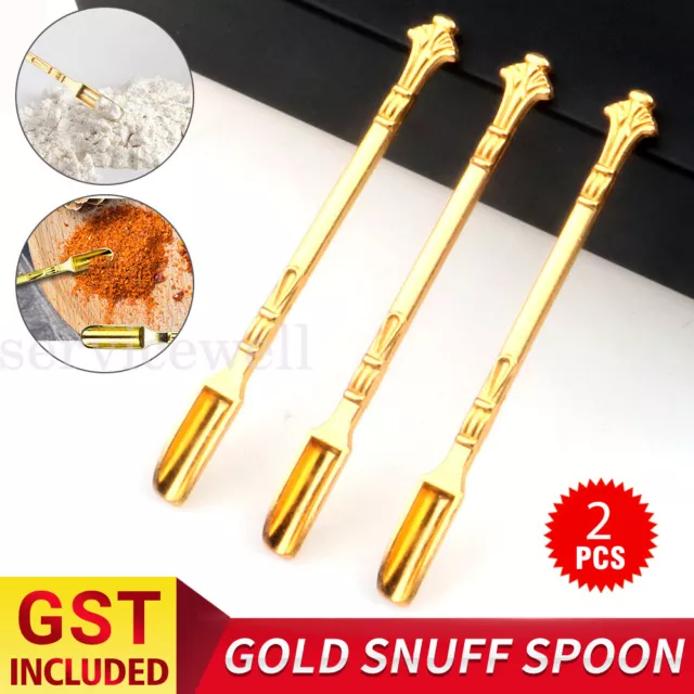 2X Gold Snuff Spoon Micro Spoon Spatula Spoon Stainless Steel Scoop ANTIQUE