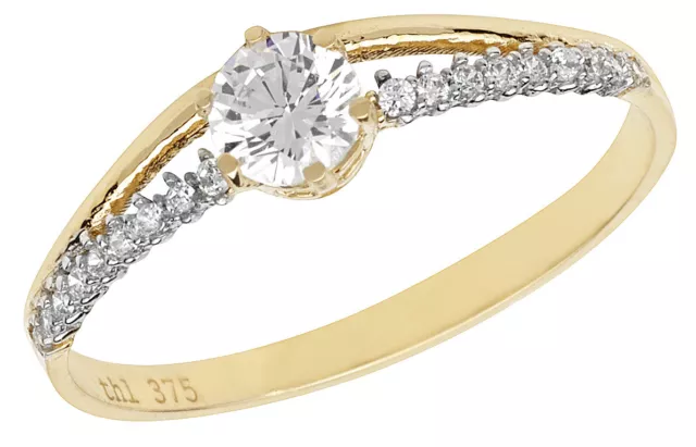 Eleganter 9 ct/Karat Gelb Gold Damen - Ring mit Zirkonia