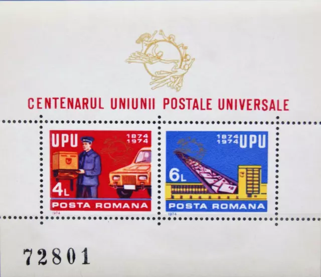 ROMANIA RUMÄNIEN 1974 Block 112 100 Jahre Weltpostverein UPU Postal Union Post**