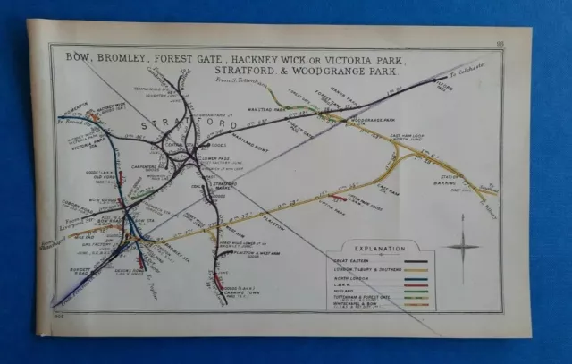 1909 RAILWAY CLEARING HOUSE Junction Diagram No.98. STRATFORD AREA. BOW,BROMLEY.