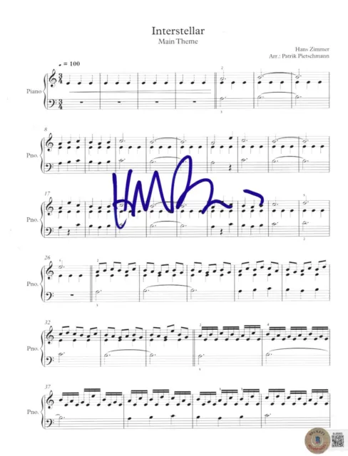 Hans Zimmer Signed Sheet Music Interstellar Main Theme Autograph Beckett