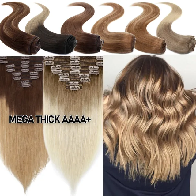 Extra Thick Double Weft Clip In Human Hair Extensions 100% Remy Hair Full Head