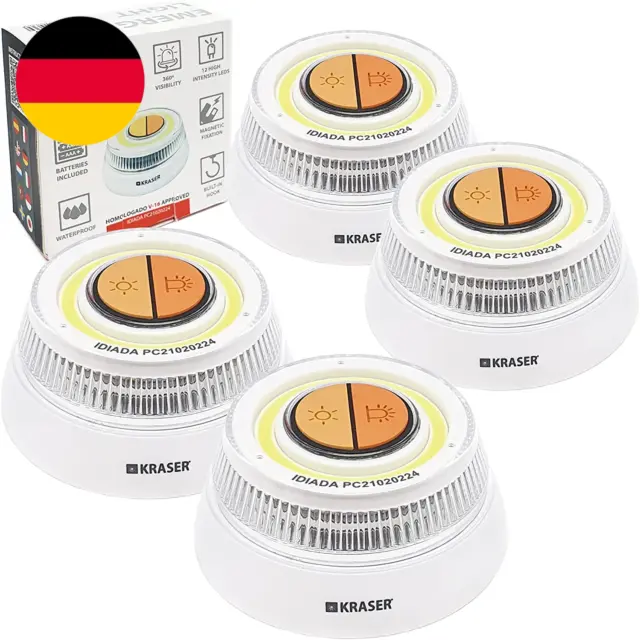 KRASER KR4V16WP4 Pack 4 Led-Licht Für Auto-Straßen-Taschenlampe, Orange Und Weiß