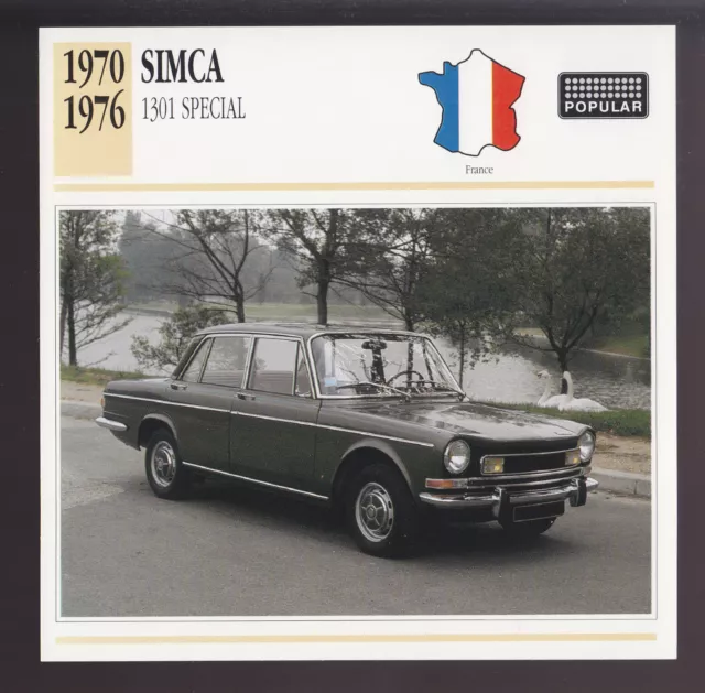 1970-1976 Simca 1301 Special Car Photo Spec Sheet CARD 1971 1972 1973 1974 1975