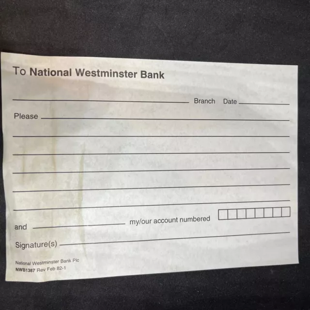 National Westminster Bank  Unused Request Form