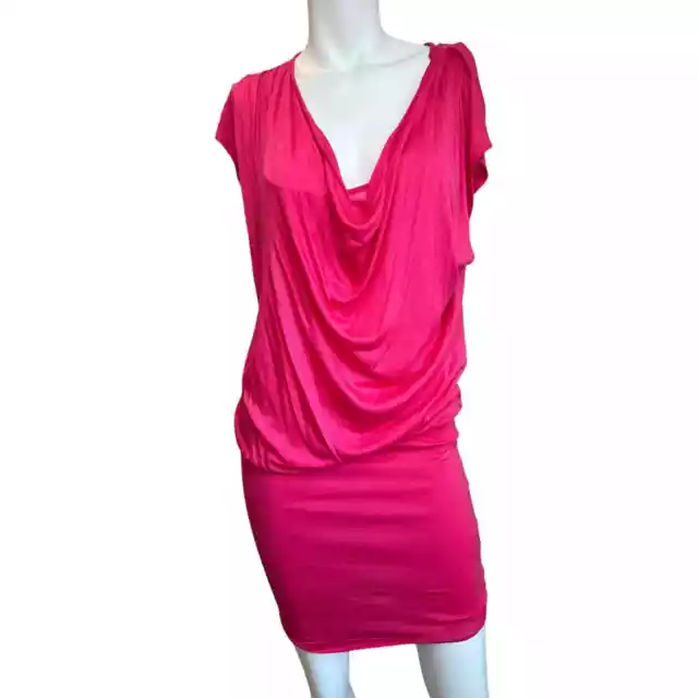 Alice + Olivia Hot Barbie Pink Soft Comfy Blouson Dress sz S EUC