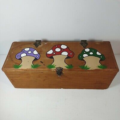 Hinged Handmade and Painted Wooden Stash Box Magic Mushroom Lid PreLoved