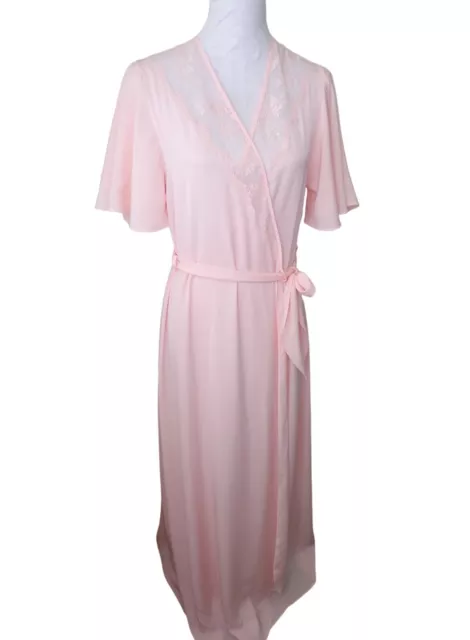 Vintage St. Michael's M&S Silky/Lace Pink Dressing Gown Robe  c'1984 Size UK12