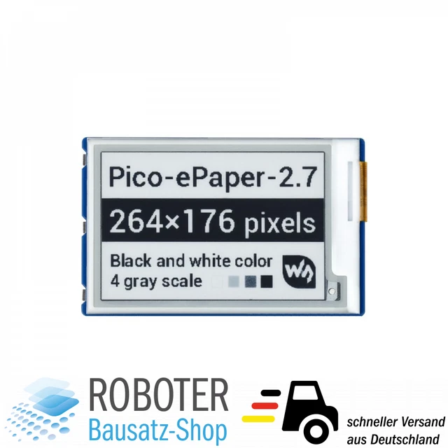WAVESHARE 2.7& EPAPER Display Modul für Raspberry Pi Pico 264×176