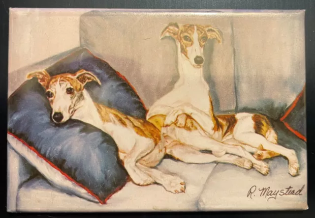 Ruth Maystead Best Friends Color Dog Fridge Magnet Reclining Whippets ELEGANT!