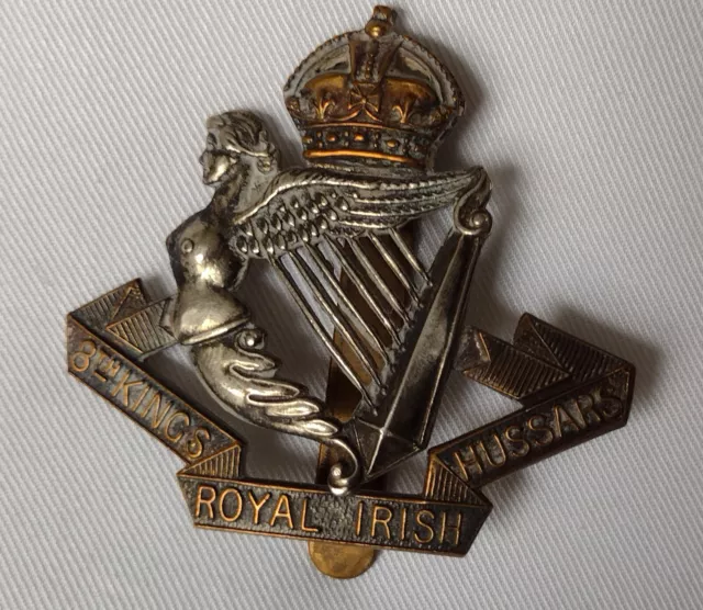 WW1 8th King's Royal Irish Hussars Cap Badge KC Bi-Metal Slider ANTIQUE Org