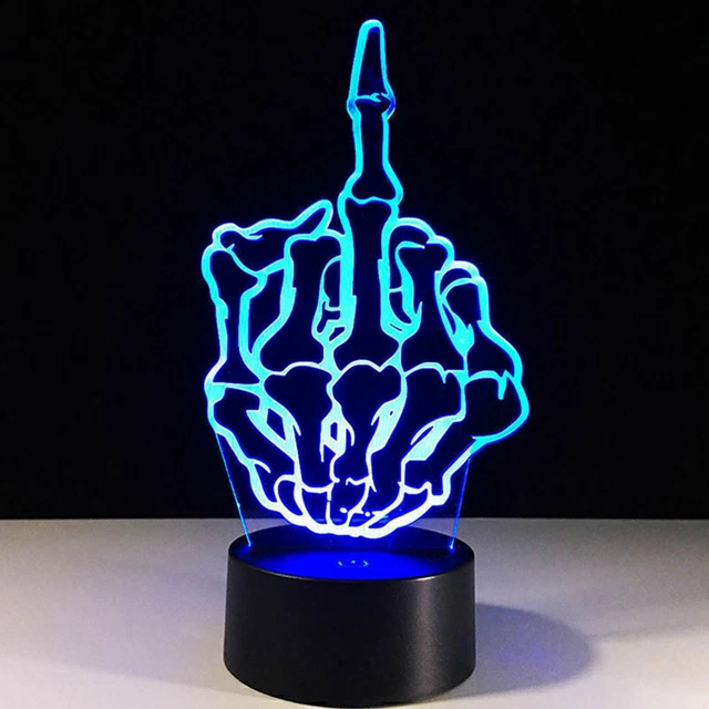 7 COLOR CHANGING Middle Finger 3D LED illusion Night Light Desk Table ...