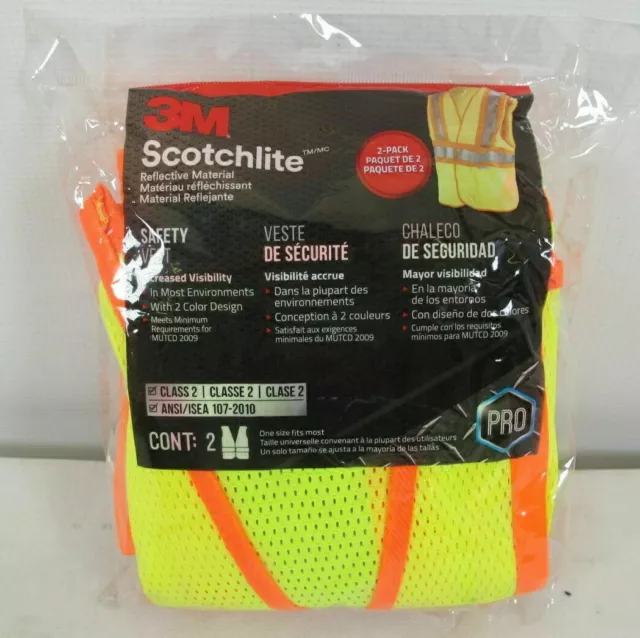 2 Pack 3M Scotchlite Reflective Material Safety Construction Vest Class 2 ANSI