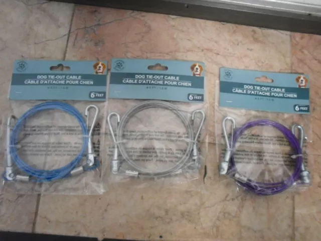 6 Feet  Small to Medium Dog Tie Out Cable with Swivels Purple or Blue or Silver
