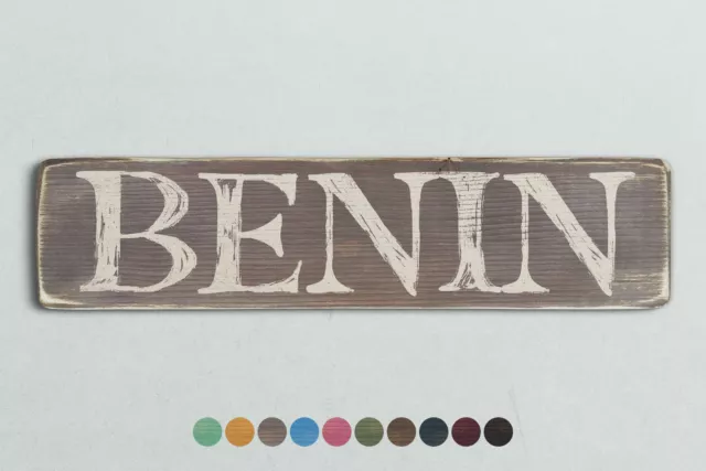 Benin Vintage-Stil Holzschild. Shabby Chic Retro Heimgeschenk
