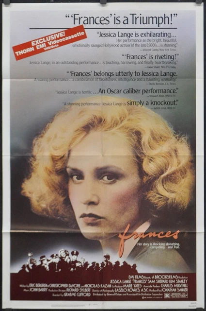 FRANCES 1982 ORIG. 27X41 VHS Film Affiche Jessica Lange Sam Shepard Kim ...
