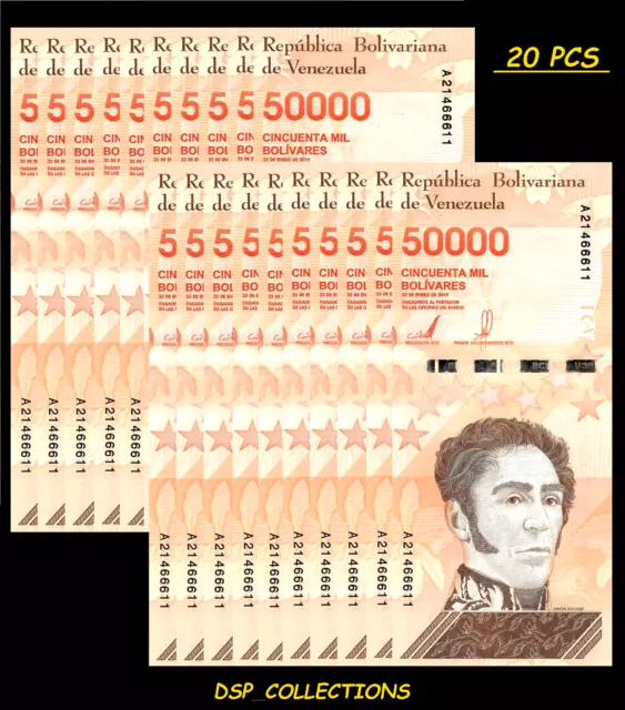 Geldschein, Venezuela 50 Mil Bolivar Soberano 2019 UNC X 20 Tlg Bundle