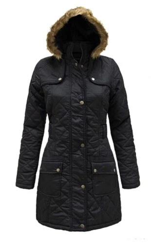 New Girls Quilted Padded Parka Jacket School Coat Winter Navy Age 6 7 8 9 10