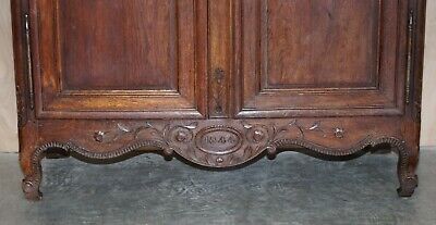 Antique 1844 Carved & Dated Large Wardrobe Armoire With Expertly Crafted Panels 3