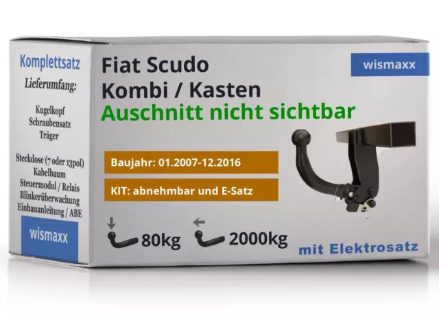 AutoHak Anhängerkupplung abnehmbar für Fiat Scudo 270 272 07-16 13pol E-Satz AHK