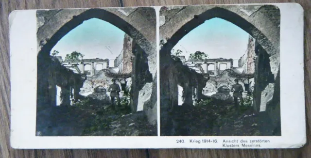 altes Raumbild Stereofoto Krieg 1914-16 Ansicht des zerstörten Klosters Messines