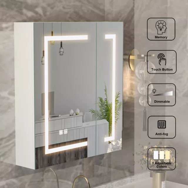 LED Bathroom Mirror Cabinet with Demister Adjustable Lighting Storage Cupboard