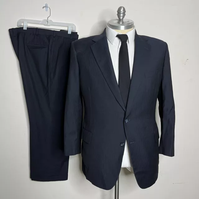 Tom James Royal Classic Suit Mens Blue Herringbone 46R 40W