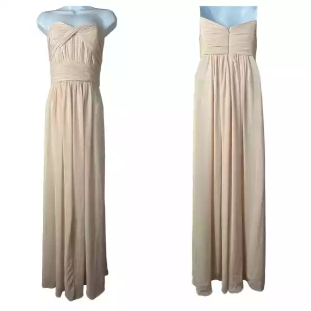 Monique Lhuillier Dress Bridesmaid Gown Maxi Strapless Sweetheart Chiffon Pink 8