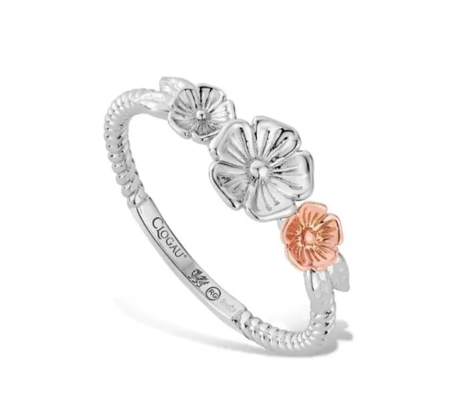 Clogau Welsh Silver & 9ct Rose Gold Blossom Stacking Ring Size Q £20 off New 925